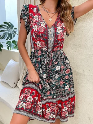 Boho Floral Print Dress