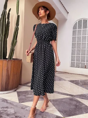 Polka Dot Mid-length Temperament Retro Dress