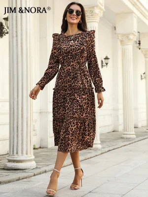 Long Sleeve Leopard Dresses