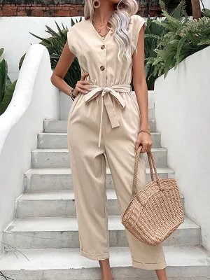 V-neck Short Sleeve Jumpsuit