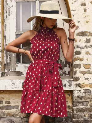 Sleeveless Dot Printed Midi Dress