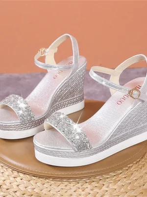 Eco-Friendly Sequin Wedge Heel Sandals