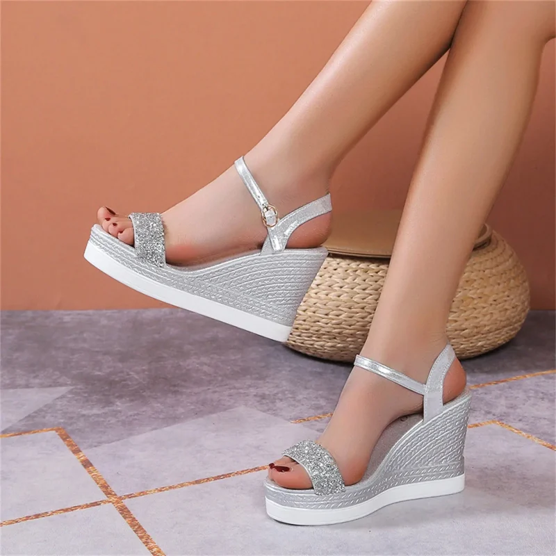 Eco-Friendly Sequin Wedge Heel Sandals - Image 6