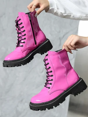 Lace Up Pink Ankle Boots