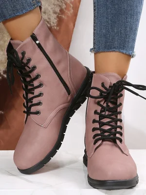 Lace Up Pink Ankle Boots