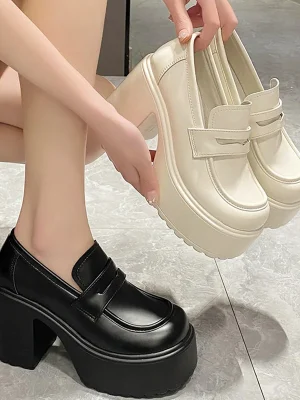 Black White Chunky Platform Loafers