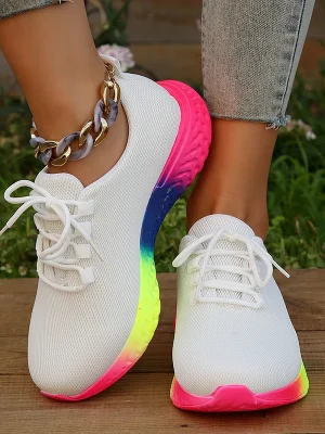 Breathable Mesh Rainbow Bottom Sneakers