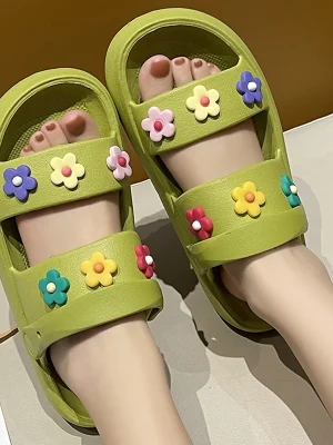 Flowers Open Toe Soft Sole Cloud Slippers