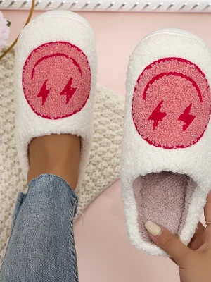 Winter Pink Smile Fur Slippers