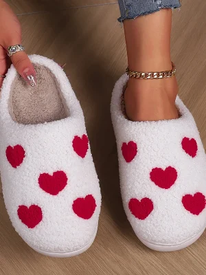 Lambswool Heart Printed Plush Slipers