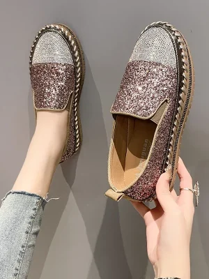 Rhinestone Bling Sewing Platform Loafers