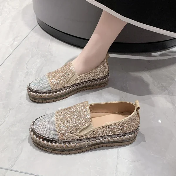 Rhinestone Bling Sewing Platform Loafers - Image 5