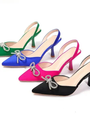 Bow Rhinestone Pointed Toe Pumps