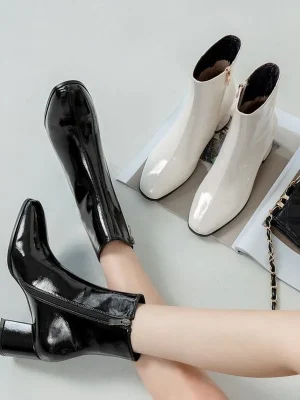 Eco-Friendly Patent Leather Ankle Boots