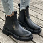 Chelsea Black Beige Ankle Boots - Image 6