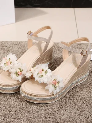 Eco-Friendly Rhinestone Ankle Strap Wedge Sandals