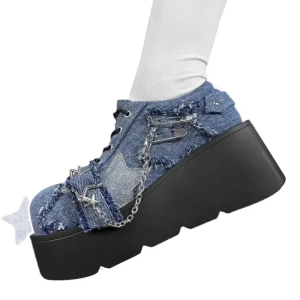 Eco-Friendly Metal Mary Jane Platform Wedges - Image 3