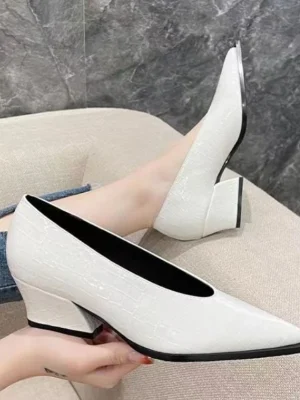 Eco-Friendly Patent Leather Pointy V-Neck High Heels