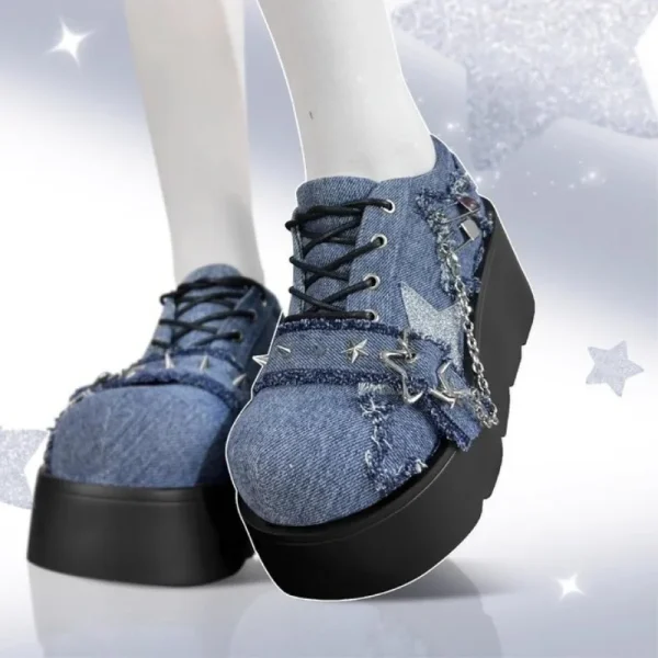 Eco-Friendly Metal Mary Jane Platform Wedges - Image 7