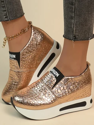 Silver Gold Snake Pattern Sneakers