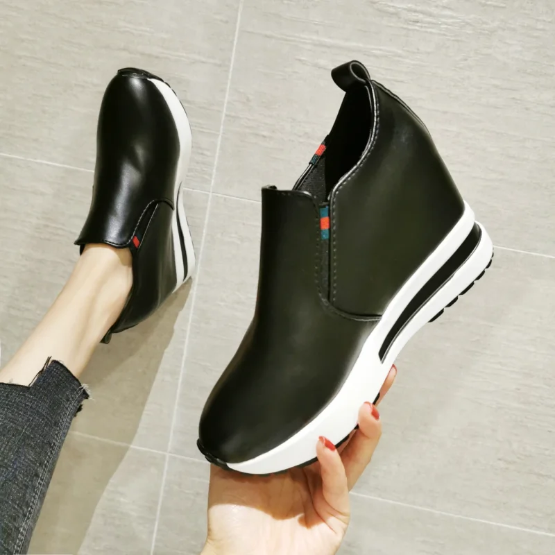 Casual silver platform sneakers with heel - Image 2