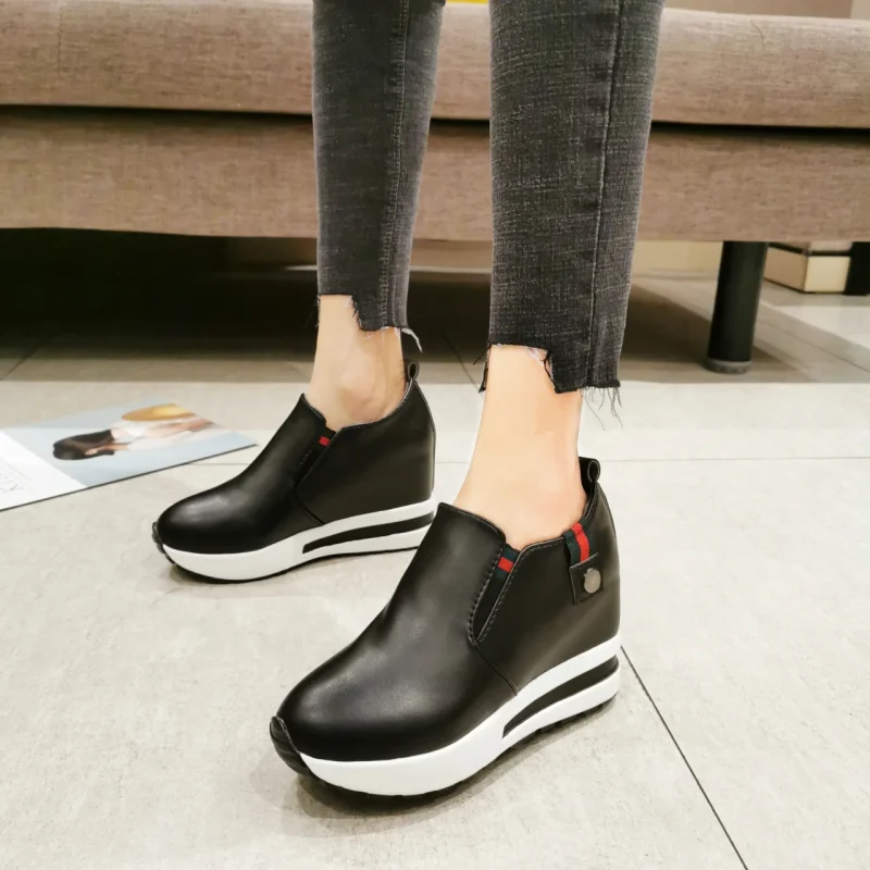 Casual silver platform sneakers with heel