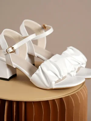 White Buckle High Heel Sandals