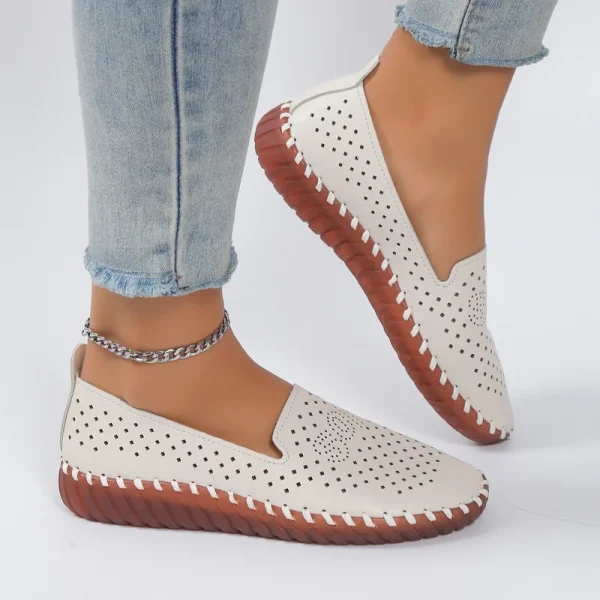 Leather slip-on flats, breathable, hollow-out design - Image 3