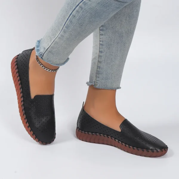 Leather slip-on flats, breathable, hollow-out design - Image 5