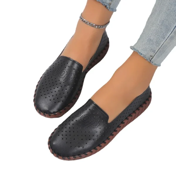 Leather slip-on flats, breathable, hollow-out design - Image 6