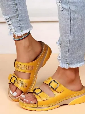 Eco-Friendly Buckle Belt Round Toe Sandals