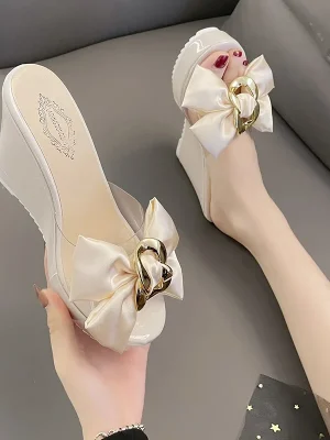 Eco-Friendly Transparent PVC Wedge Slippers with Butterfly Decore