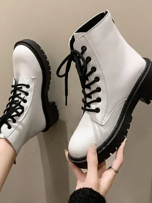 White Chunky Platform Combat Boots