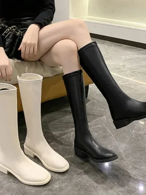 Soft PU Thick Platform Leather Long Boots