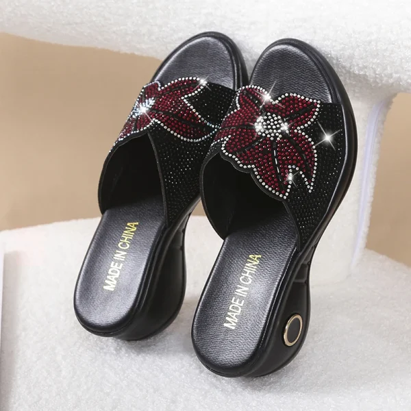 Eco-Friendly Rhinestone Mesh Wedge Heel Slippers - Image 3