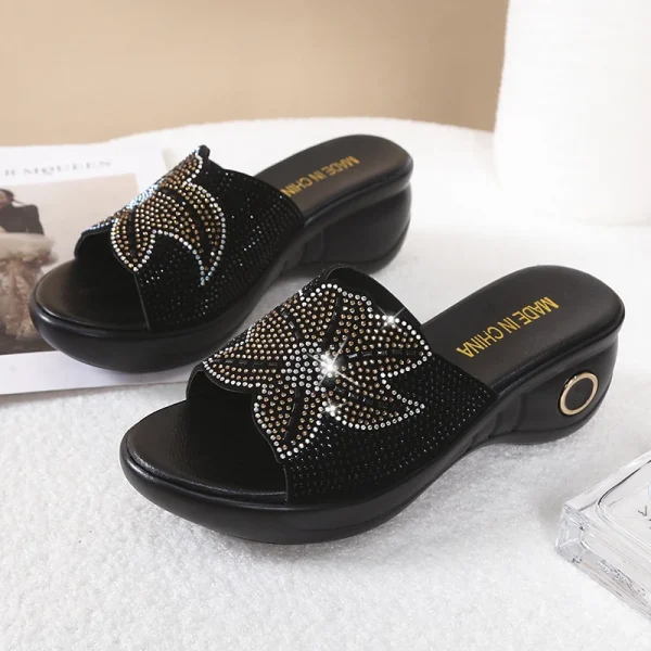 Eco-Friendly Rhinestone Mesh Wedge Heel Slippers - Image 4