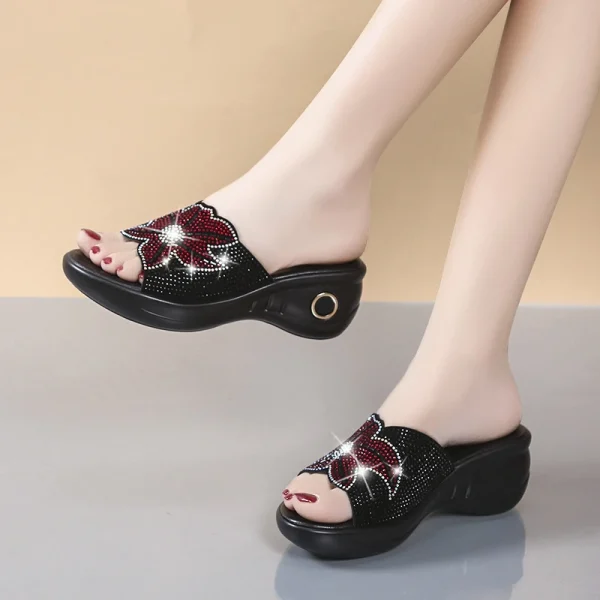 Eco-Friendly Rhinestone Mesh Wedge Heel Slippers - Image 5