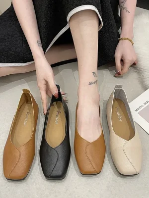 Eco-Friendly Square Toe Slip-On Breathable pumps