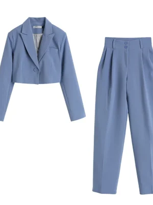 Eco-friendly Korean Fashion Blazer and Pant Set