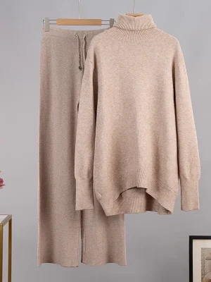 Eco-friendly Turtleneck Knitted Sweater and Pant Set