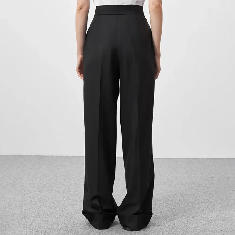 Autumn Black High Waist Pleated Wide Pants - Image 3