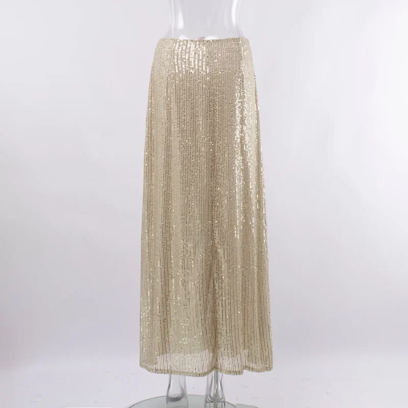 Eco-friendly Elegant Silk Sequin Dropped Waist Skirt - Image 4