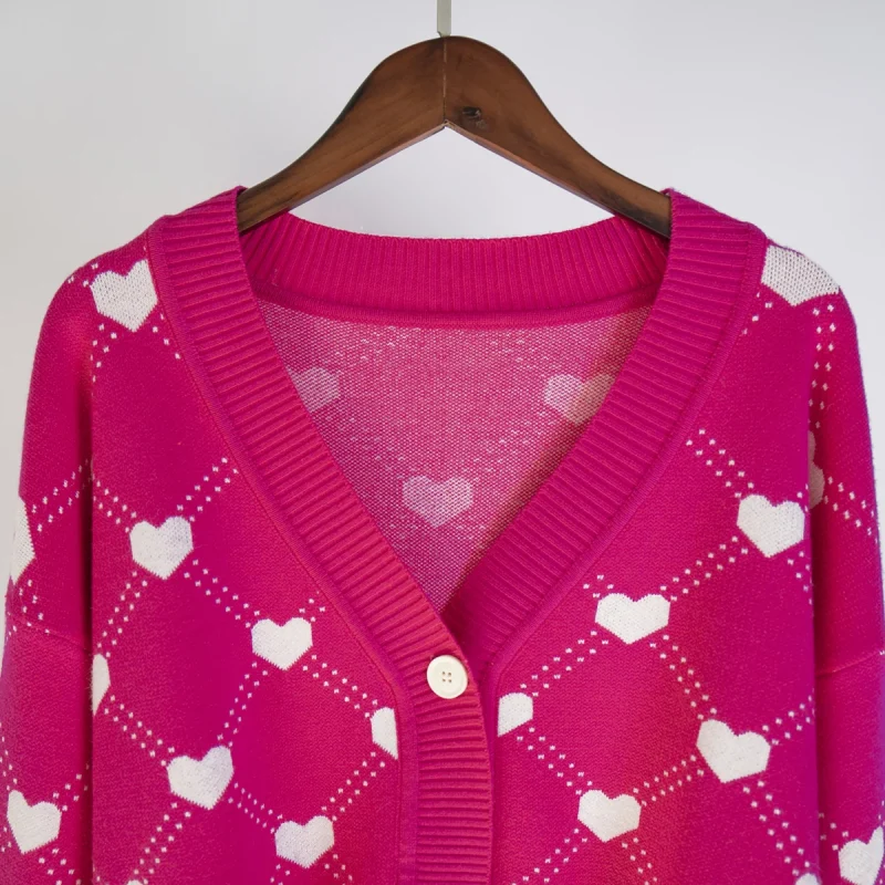 Eco-friendly Pink Hearts Print Oversize Cardigan - Image 5
