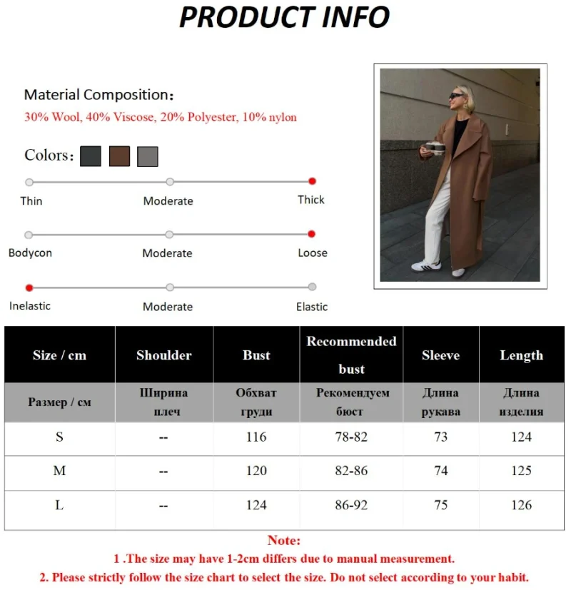 Eco-friendly Belted Loose Woolen Winter Coat - Image 7