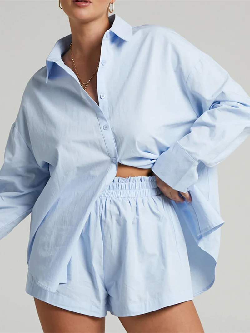 Panelled Shirt Suit Casual Elastic Waist Set - Image 5