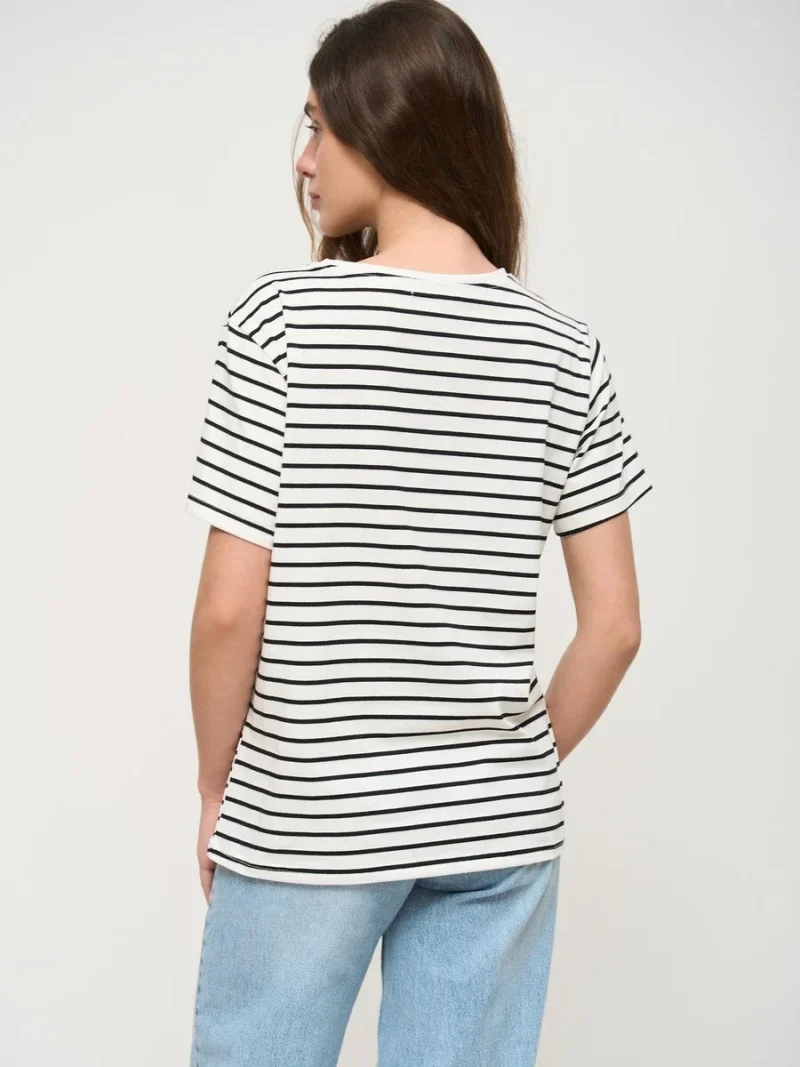 Eco-friendly Short Sleeve Striped Cotton T-Shirt - Image 4