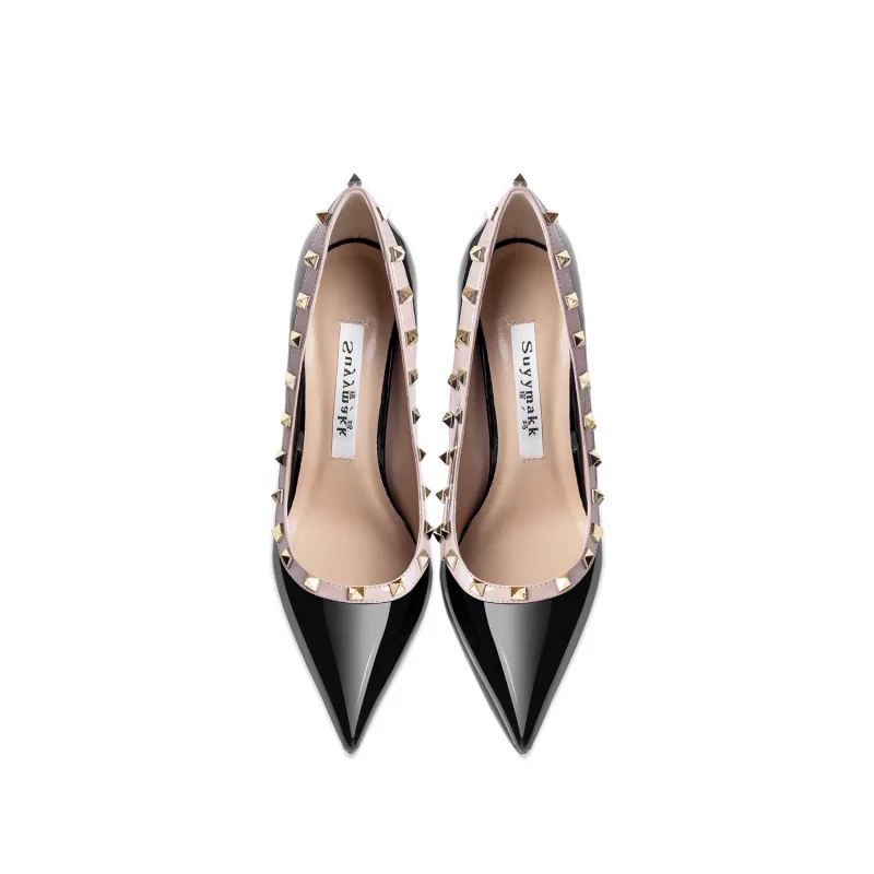 Leather Riveted High Heels Classic Pumps - Image 3