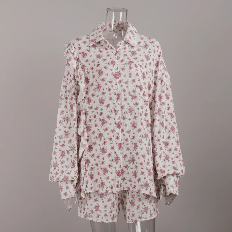 Eco-friendly Cotton Office Lady Shirt Shorts Set - Image 3