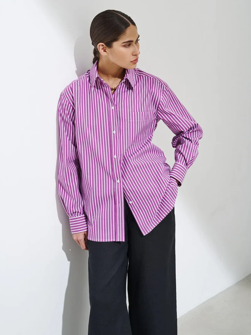 Eco-friendly Loose Striped Cotton Blouse Shirt - Image 2