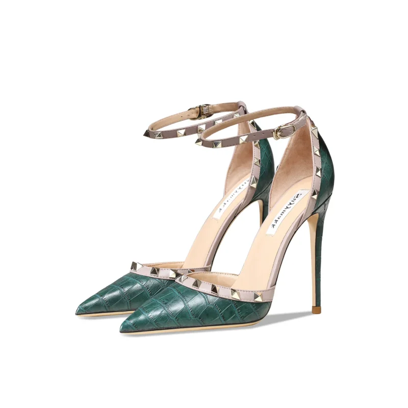 Emerald Crocodile Pattern Leather High Heels